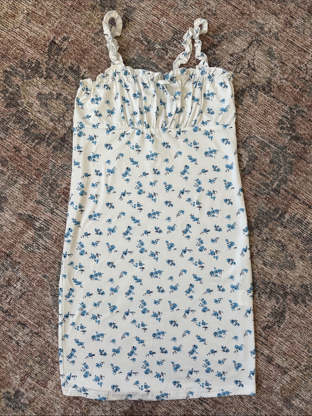 White Mini Dress with Blue Floral Print